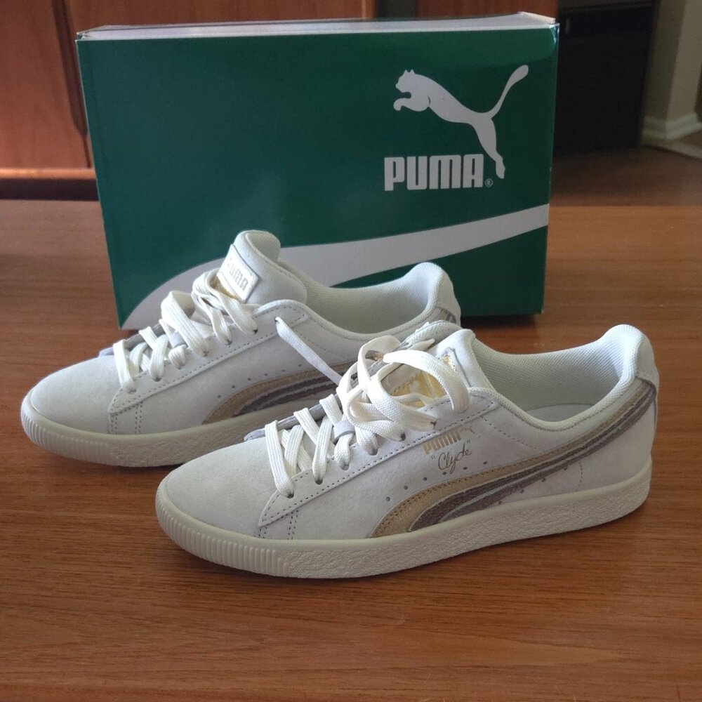 Puma Women's Clyde Metal Leather  "Whisper White Gold Bronze"